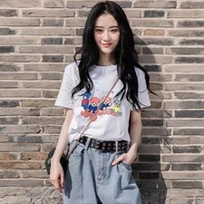 夏季新款可爱风卡通图案小熊短袖T恤，女装T恤，L·H·X