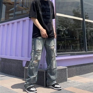 新款！百搭美式复古高街破洞牛仔裤男女款春夏直筒阔腿版型 NY303图片