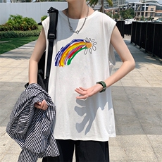 ！港风2023夏季无袖背心男加肥加大码宽松短袖T恤男BX264-P20，男装背心/马甲，电商B371