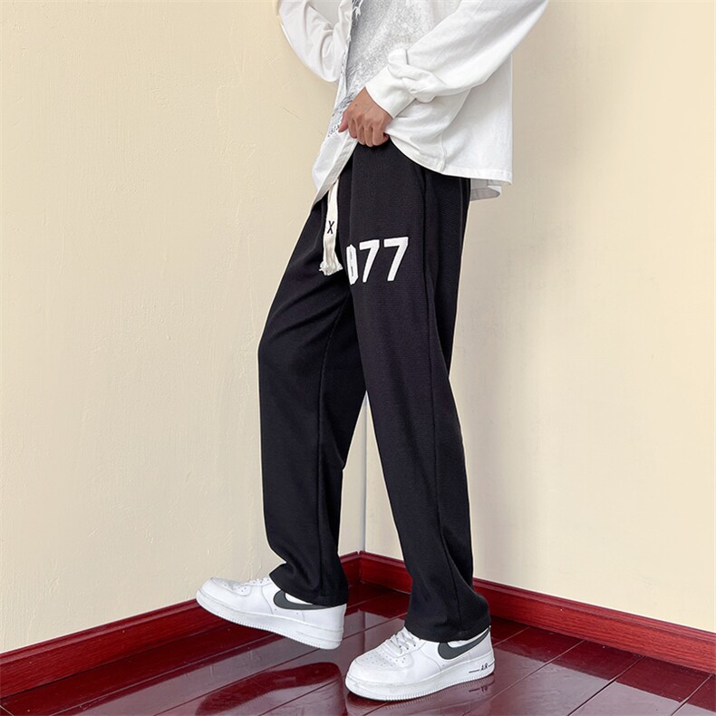 109-1-K97-P38控48华夫格发泡印花秋装宽松拖地休闲裤,男装休闲裤,星座109-1