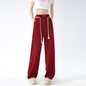 现货抖音高质量 夏季冰凉垂感酒红色西装冰丝裤 D19 P50控78,男装西服套装,电商A268