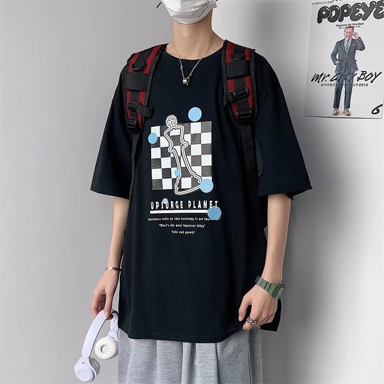 夏季潮牌男士短袖t恤男潮流上衣情侣半袖体恤衫棋盘RT19P28,男装T恤,星座1116-2