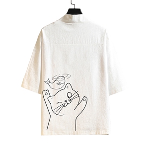 HF59133-P40风汉服男开衫外套七分袖道袍 砖墙挂拍图片