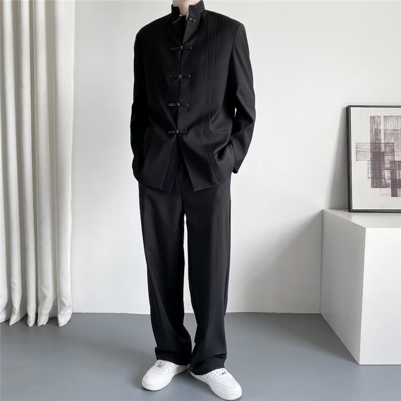 新中式中山西装外套男秋季黑色高级感休闲风小西服唐装XZ26P65,男装夹克,星座1116-2