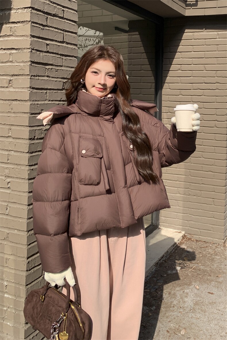 90绒短款拼色外套女2024冬季新款时尚羽绒服现货,女装羽绒服,千千佰惠