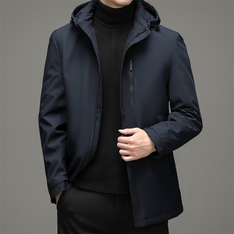 秋季2023新款羽绒服男连帽中年商务休闲男士保暖外套爸爸装上衣，男装羽绒服，电商B212（原钱塘6029）
