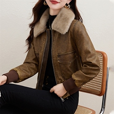 复古磨砂加绒皮衣女2023冬装新款小个子短款潮流机车服皮夹克外套，女装皮衣，江南女神