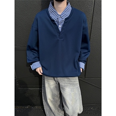 黑墙假两件拼接翻领大码卫衣男秋季潮牌宽松情侣A436-2231-P50，男装卫衣，电商A436