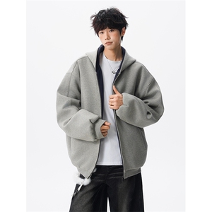 8XL-M 500克潮牌百搭卫衣男美式情侣连帽撞色休闲廓形外套WY33P68图片