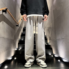 K010P48内景楼梯2023几何纹理百搭休闲直筒裤宽松大码裤子，男装休闲裤，电商A026-1