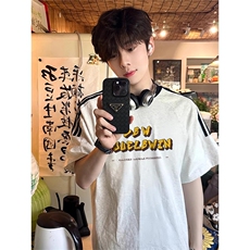 夏季美式高街重磅纯棉三条杠织带撞色男女短袖T恤ZD368-特P30，男装T恤，电商A486