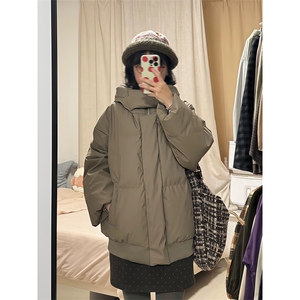 现货5W件冬季三防重磅boxy短款羽绒连帽PU皮棉衣外套防风加厚棉服图片