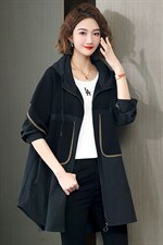 中长款夹克上衣2023新款大码连帽拼接口袋长袖外套时尚春，女装风衣，丽影随形