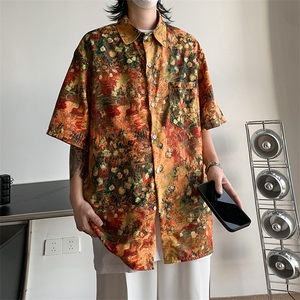 夏季新款设计感短袖衬衫男港风复古潮牌衬衣外套现货 W8226-P30图片