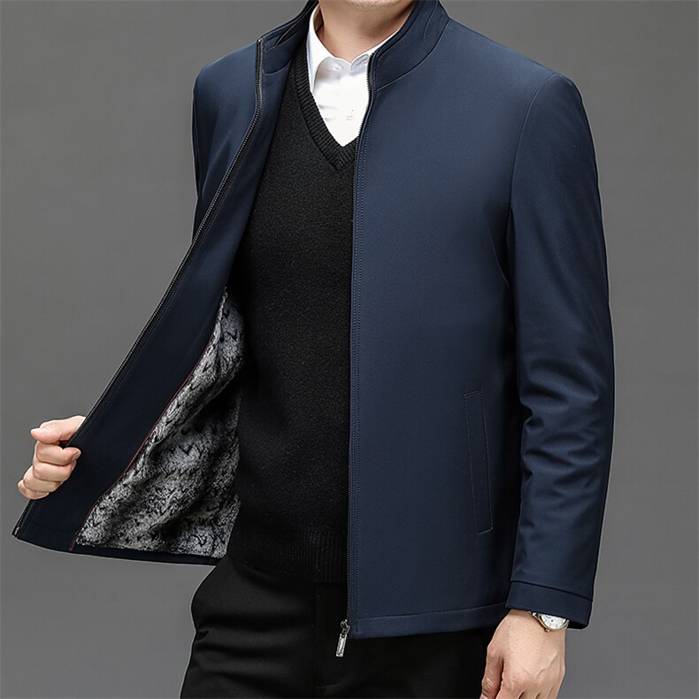 夹克衫加领立领夹克男中老年爸爸装简约保暖休闲外套棉服男装,男装夹克,钱塘6003（原4033）