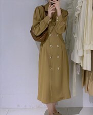 韩系双排扣长裙，其它，驿谷