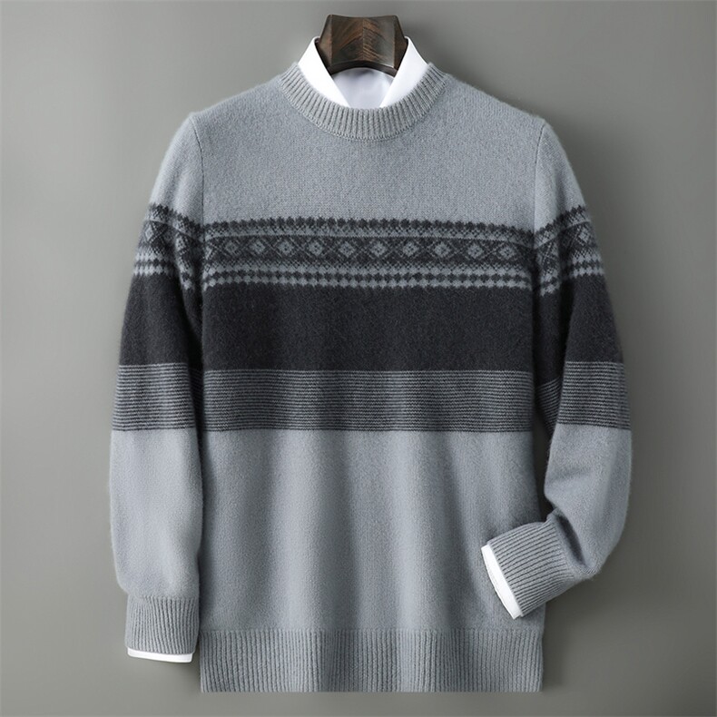 2025年秋季长袖中间拼色时尚百搭通勤简约休闲，男装羊毛衫，千国羊绒