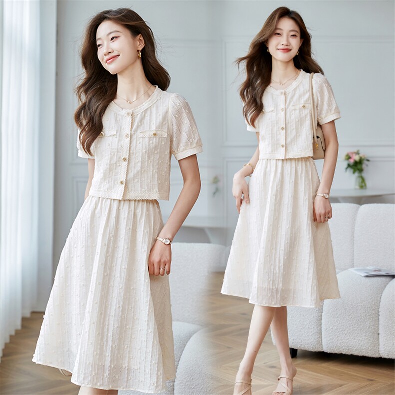 AGOINCAT小香风时尚套装裙女夏季减龄小个子高端精致半身裙两件套，女装套装/套裙，时尚风爆