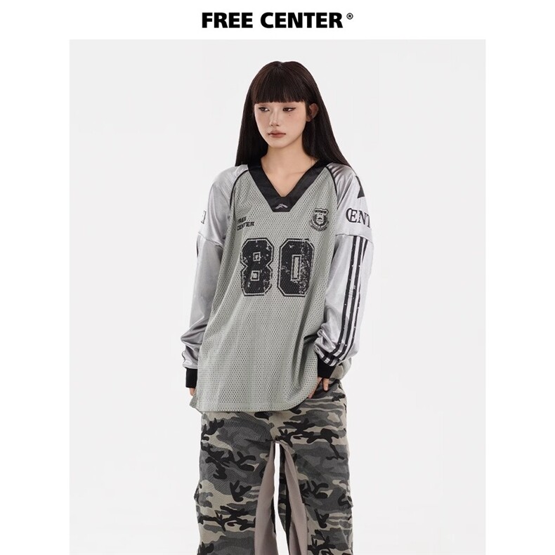美式复古长袖T恤男女宽松拼接字母印花网眼透气衣服TPA06-P52,男装T恤,星座208-5