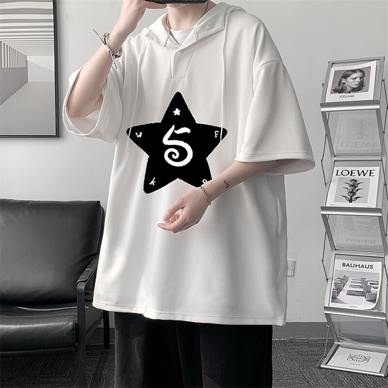 LD54368-P45NASA连帽短袖t恤男大码胖子带帽五分袖中袖,男装T恤,电商A040