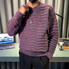 秋冬圆领混色复古时尚三针马海毛衣修身针织衫M3473，男装针织衫/毛衣，星座1116A-2（原606A-1）