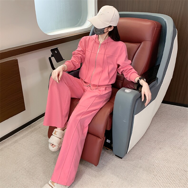 女秋季多巴胺穿搭时尚玫红色卫衣套装,女装套装/套裙,江南