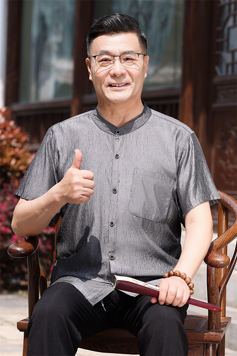 主推长年现货男高品质风中老年短袖衬衫套装中年短袖衬衫,男装中老年男装,钱塘723