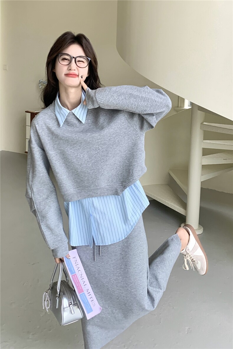 现货新款衬衫背心卫衣半裙套装三件套26165P185K288,女装套装/套裙,2D035