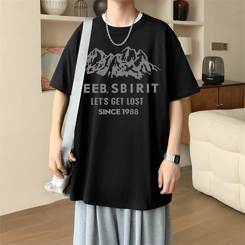 新款夏季男装纯棉短袖T恤落肩款印花时尚休闲宽松上衣,男装T恤,星座1013