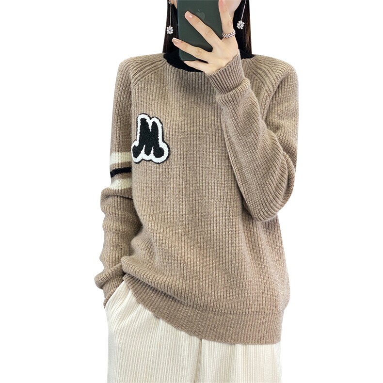 新款半高领加厚保暖针织衫女秋冬新款宽松显瘦纯色羊毛衫,女装羊毛衫,佑昭祥羊绒