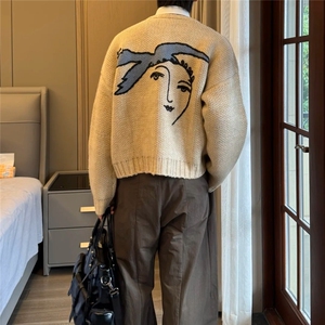 JY338-P62 油画和平鸽开衫毛衣冬宽松休闲长袖针织上衣 网图图片