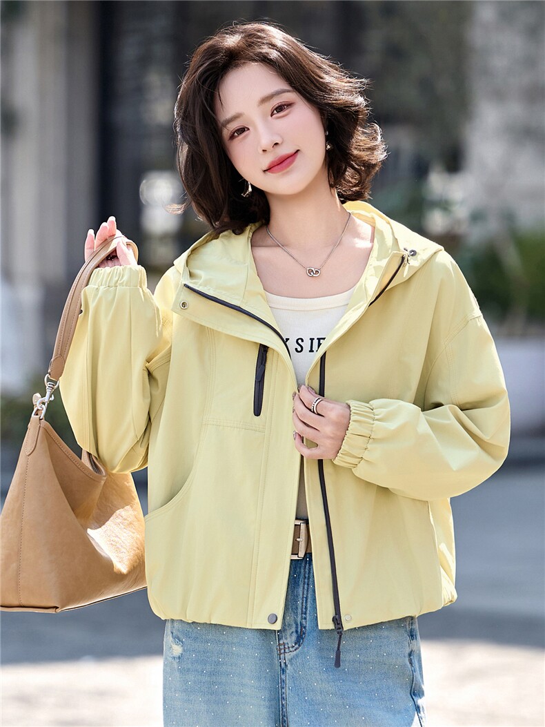 2026春季新品简约时尚休闲连帽女装短外套,女装短外套,美沁