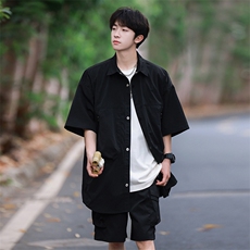 短袖衬衫男新款夏季薄款透气搭配套装短裤宽松翻领衬衣TZ068-P90，男装衬衫，星座308B-2