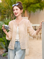 新中式重工钉珠刺绣外套女2025春夏新款休闲欧根纱薄款防晒衣开衫，女装短外套，沁沁公主