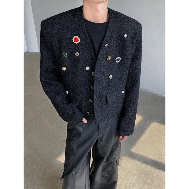 现货！25宝石重工系列手工轻奢钉珠短款西服夹克外套JK89-P178,男装夹克,电商B288