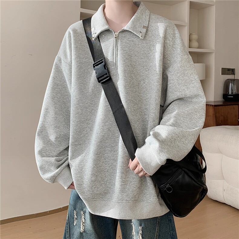 W207-P45金属扣半拉链卫衣男款春秋潮牌美式重磅polo衫,男装Polo衫,电商B323A
