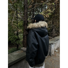 冬季复古百搭保暖帽子可拆卸毛领重磅PU皮衣棉衣厚外套LF997P135，男装皮衣，电商D256-1(原A064-1)