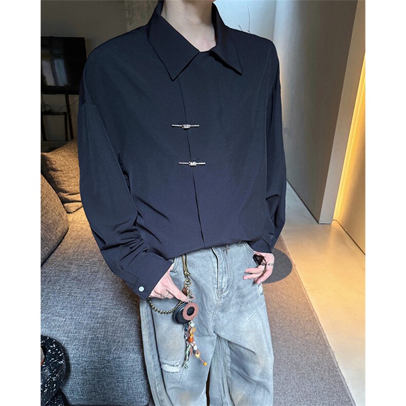 CS1153-特P40  控78 秋季新款垂感佳新中式衬衫宽松衬衣大码男图片