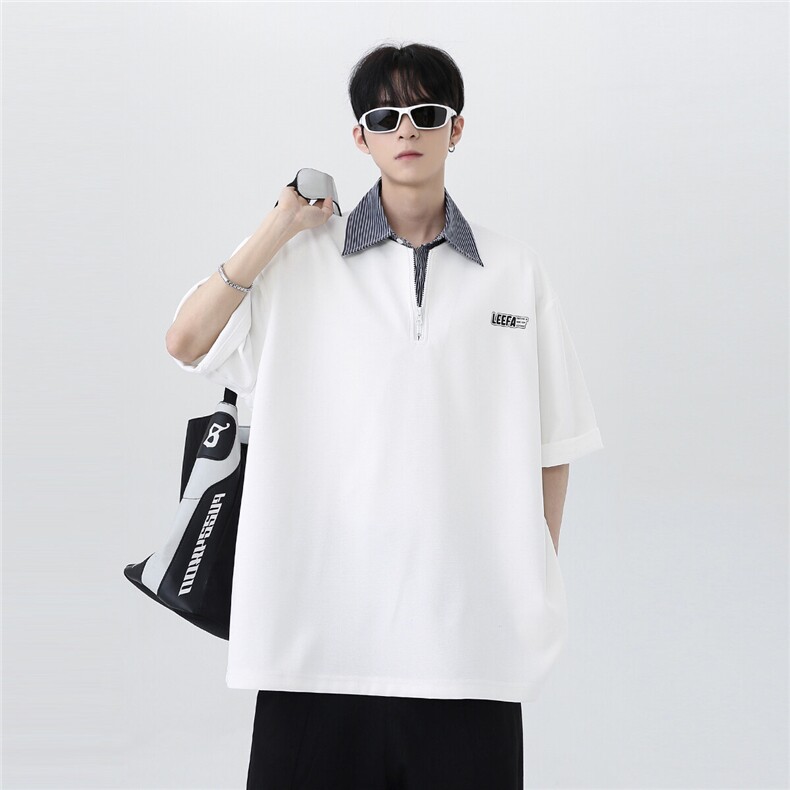 美式潮流半拉链polo衫假两件半袖日系cleanfit高级感短袖T607-P48,男装Polo衫,电商C307