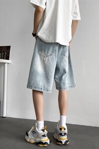 美式复古cleanfit水洗牛仔短裤男女 直筒五分裤子DK669/P41图片