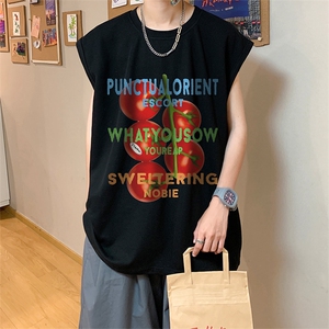 直播品质 重磅纯棉 220克美式印花宽松背心男女无袖t恤潮BX357P25图片