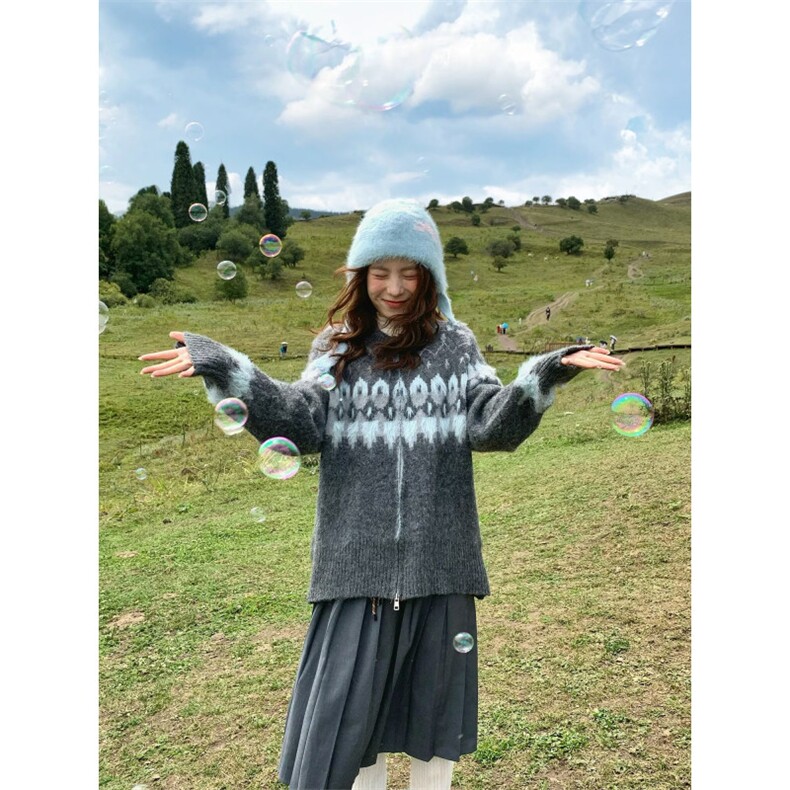 2025年新款复古费尔岛提花毛衣开衫女外套设计感针织上衣SWA327,男装针织衫/毛衣,星座516A