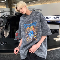 2024新款美式复古做旧短袖数码印花青少年上衣JK23274-p45-控58，男装T恤，星座605(原A050)