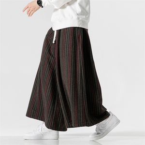 春季 大码风加厚毛呢条纹休闲裤裙裤超宽阔腿裤日系 K246/P75图片
