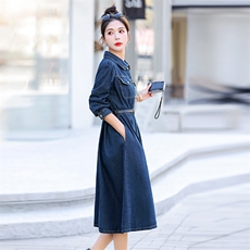 牛仔连衣裙女中长款2025春装新款韩版收腰显瘦气质减龄休闲衬衫裙，女装连衣裙，慕依路