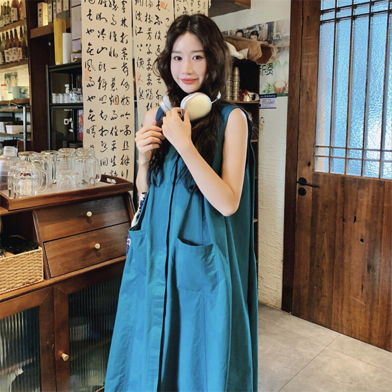 休闲气质蓝色衬衫连衣裙女夏2025新款大方得体穿搭漂亮高级感长裙,女装连衣裙,2C158
