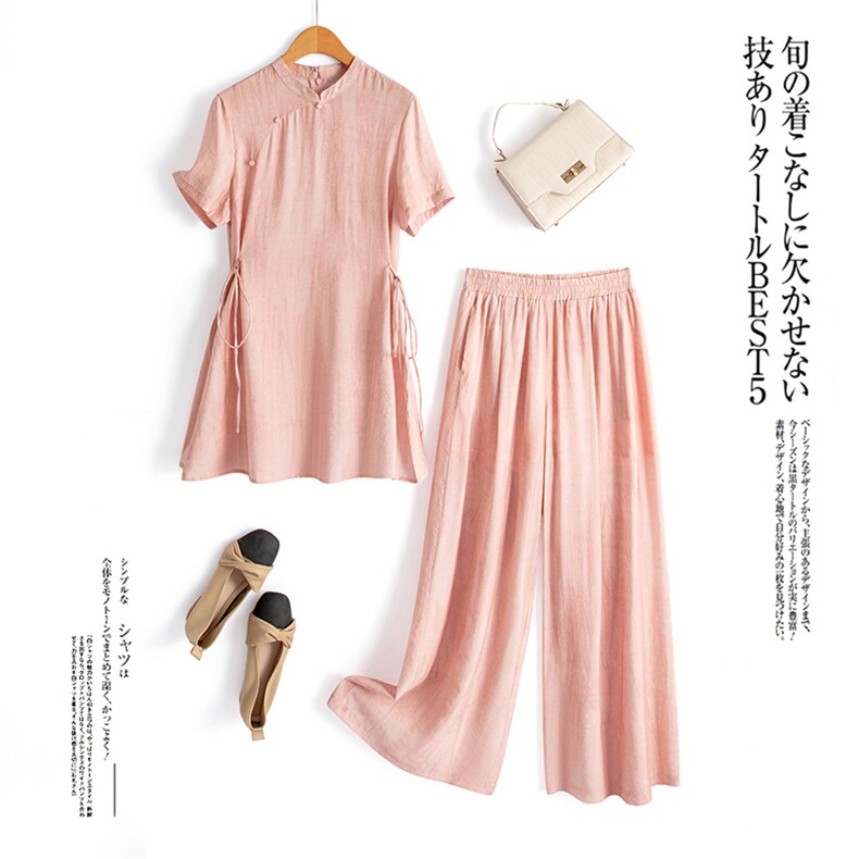 水衣源2745A纯色系带新中式阔腿裤套装女夏显瘦配吊带三件套，女装套装/套裙，水衣源