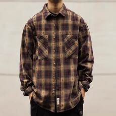1506A/GJ010/P53新款英伦格纹休闲百搭衬衣外套潮，男装衬衫，星座1506A