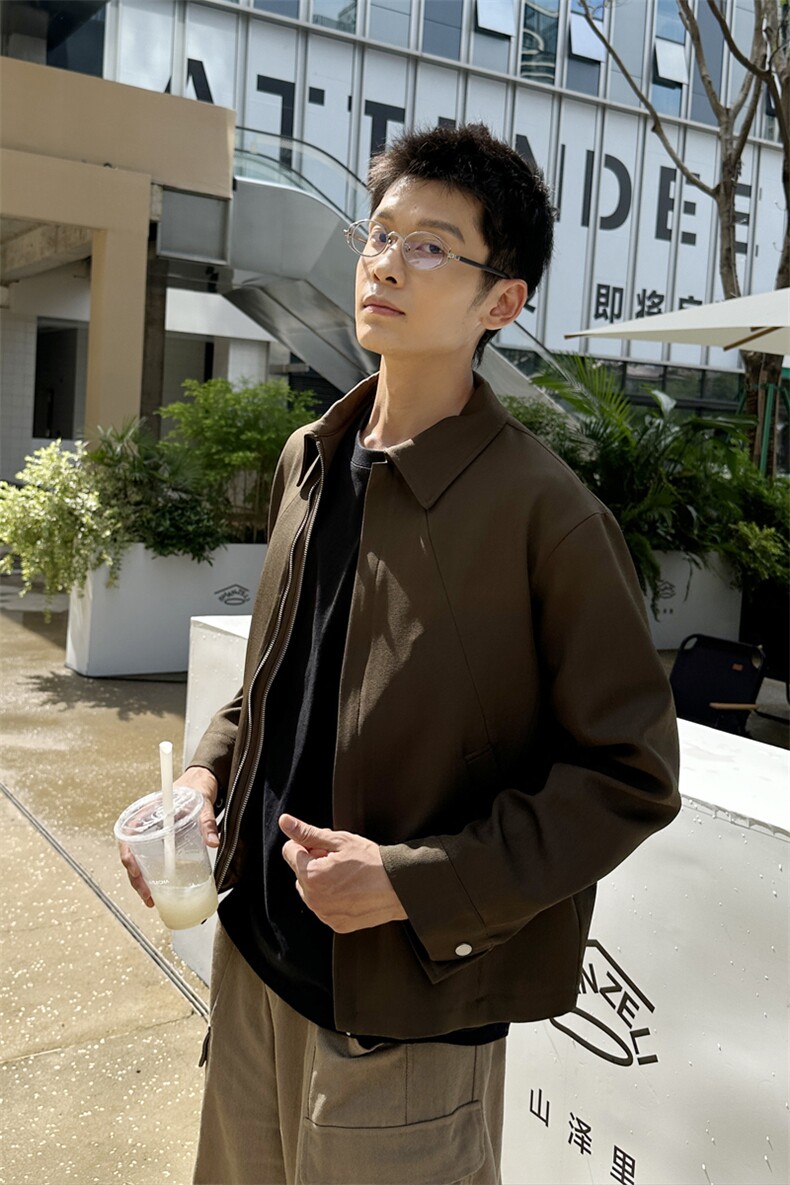 秋季2025老钱风抖音纯色休闲立领夹克店主风A236-JK628-P125,男装夹克,电商A236