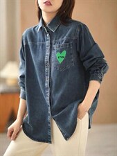 春季新款洋气绿色爱心英文字母牛仔衬，其它，L·H·X